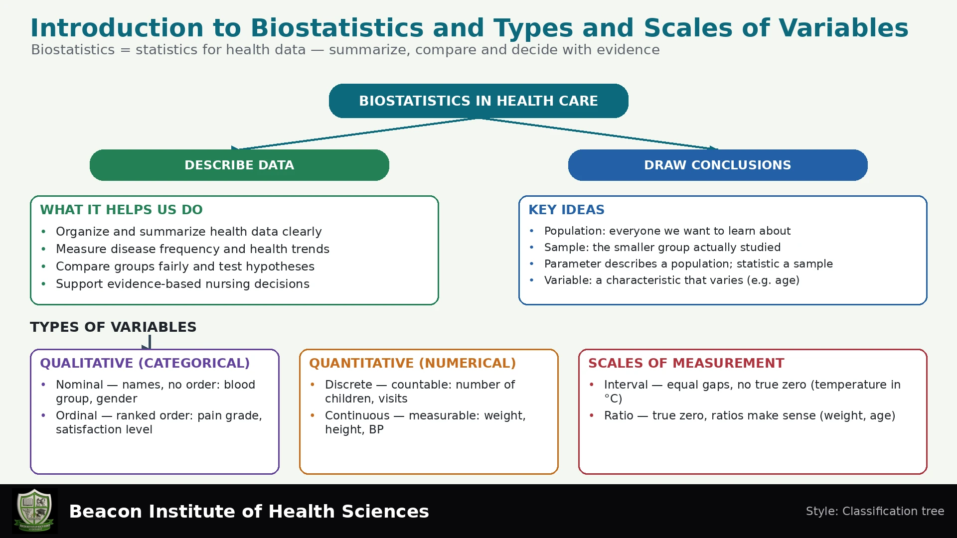 Introduction to Biostatistics and Types and Scales of Variables Infographic