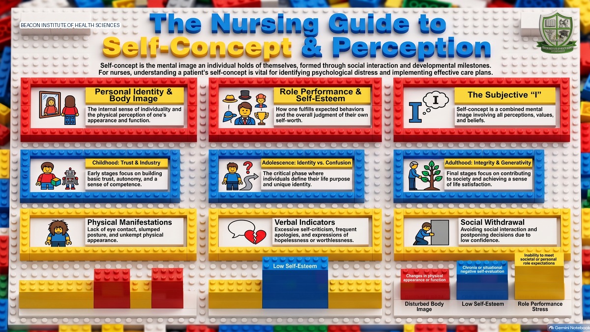 Explore self-concept and self-perception in nursing, including Erikson's stages, components like body image and self-esteem, and ADPIE application for patient.
